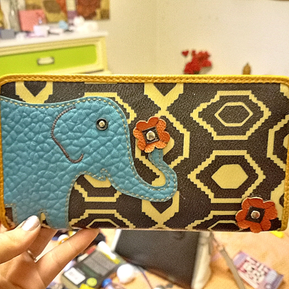 Kim Rodgers wallet. Bright colors matches alot